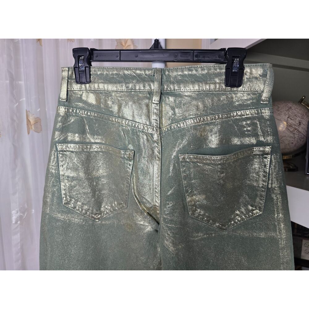 Zara Olive/Sage Green Metallic Straight-Leg Cuffed Women’s Jeans - Picture 6 of 12